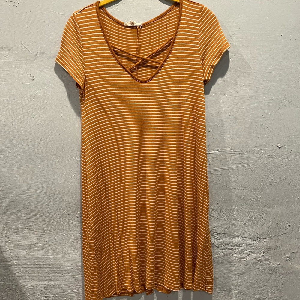 Cross front striped tshirt dress